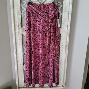 NY Collection Women's Pullon Petite Sash Tie Elastic Waist Maxi Skirt in Paisley